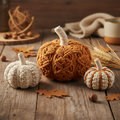 Handcrafted macrame pumpkin ornaments set of 3 in natural cotton rope with autumn tones